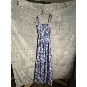 J.Crew Womens Paisley Smocked Maxi Dress Blue Purple Linen Cotton 
Size M NWT